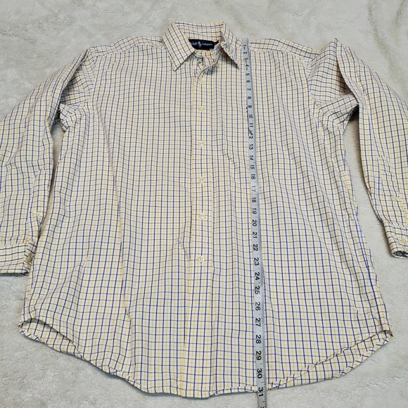 Ralph Lauren Blue Label Blake‎ White Yellow Blue Plaid Button Dress Shirt Medium - Picture 7 of 10
